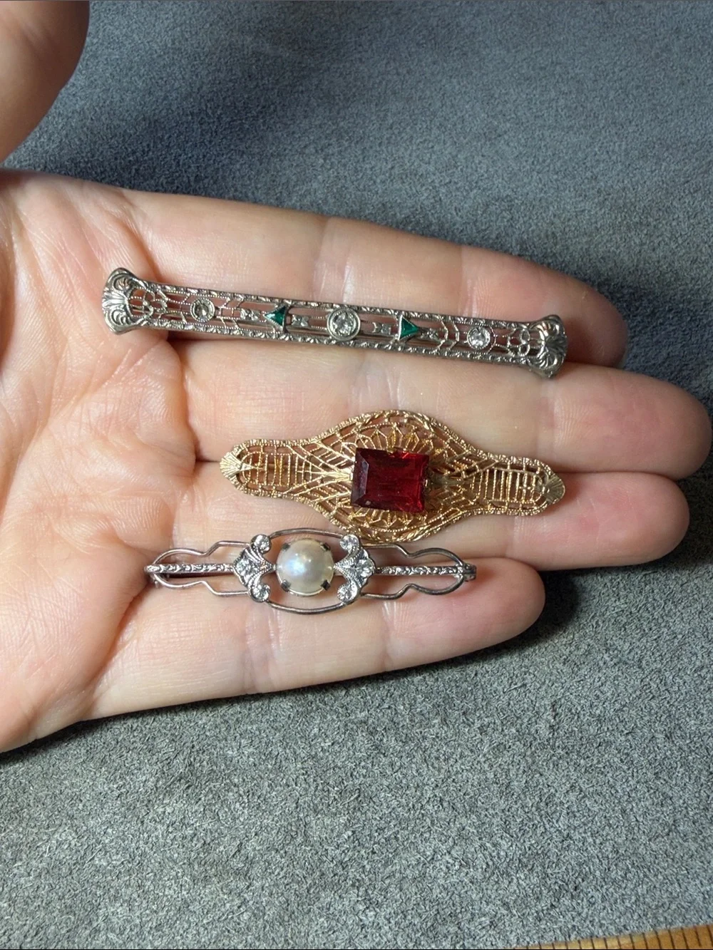 Trio of Vintage Art Deco Style Bar Brooches